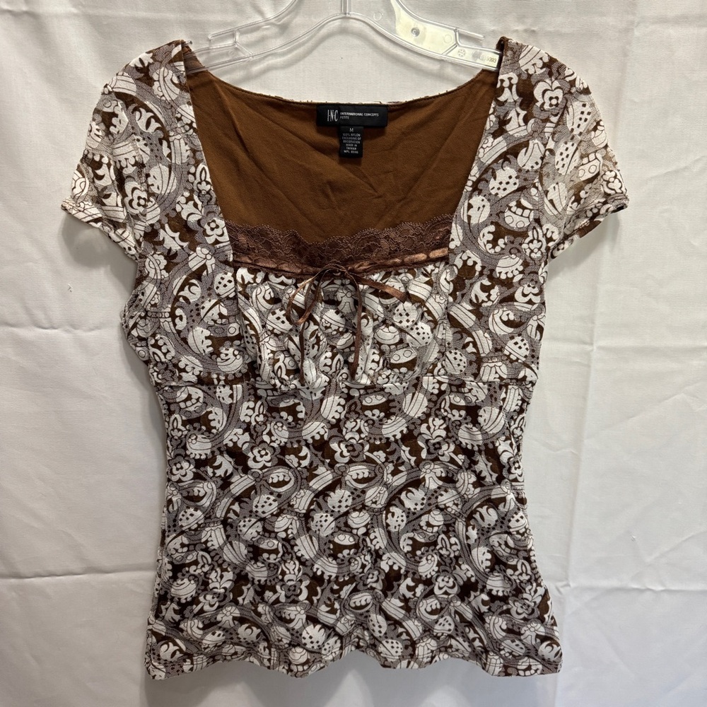 Brown and Cream Lace Women's Top